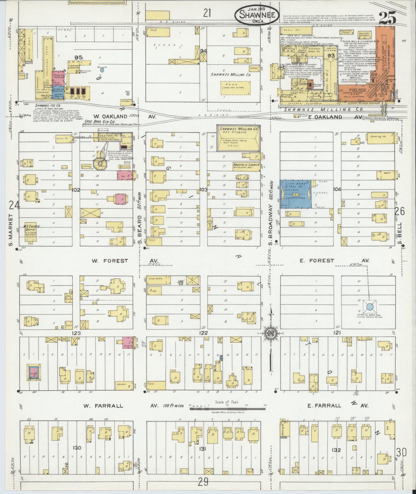 Sanborn Fire Insurance Map from Shawnee, Pottawatomie County, Oklahoma (1919), Sheet #0025 - Complete Map Set gallery image, historic Sanborn map, vintage wall art, Oklahoma Oklahoma