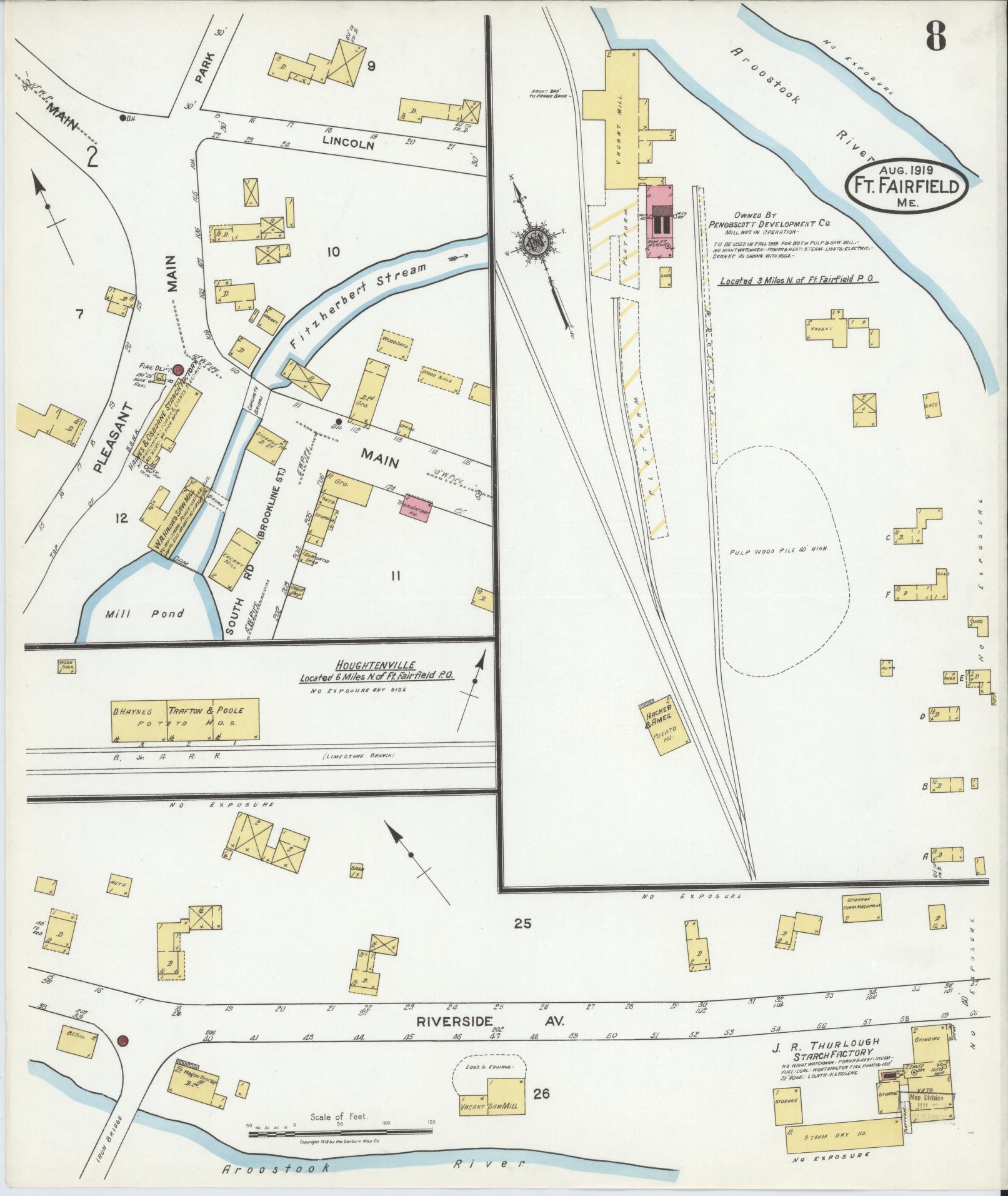 Sanborn Fire Insurance Map from Fort Fairfield, Aroostook County, Maine (1919), Sheet #0008 - Complete Map Set gallery image, historic Sanborn map, vintage wall art, Maine Maine
