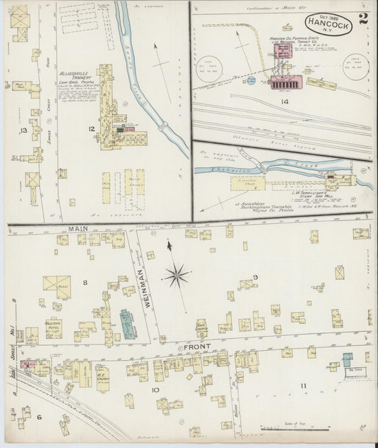 Sanborn Fire Insurance Map from Hancock, Delaware County, New York (1886), Sheet #0002 - Historic Sanborn Fire Insurance Map Print, vintage old map wall art, antique decor, genealogy gift, New York New York map