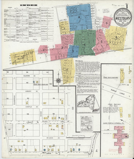 Sanborn Fire Insurance Map from Westbury, Nassau County, New York (1920), Sheet #0001 - Complete Map Set gallery image, historic Sanborn map, vintage wall art, New York New York