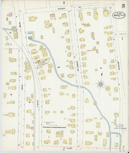 Sanborn Fire Insurance Map from Mansfield, Tioga County, Pennsylvania (1897), Sheet #0003 - Historic Sanborn Fire Insurance Map Print, vintage old map wall art, antique decor, genealogy gift, Pennsylvania Pennsylvania map