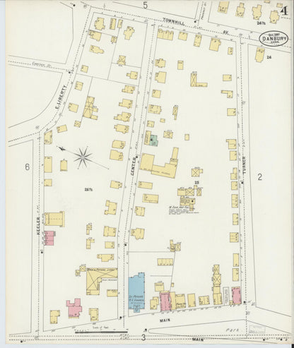 Sanborn Fire Insurance Map from Danbury, Fairfield County, Connecticut (1897), Sheet #0004 - Complete Map Set gallery image, historic Sanborn map, vintage wall art, Connecticut Connecticut