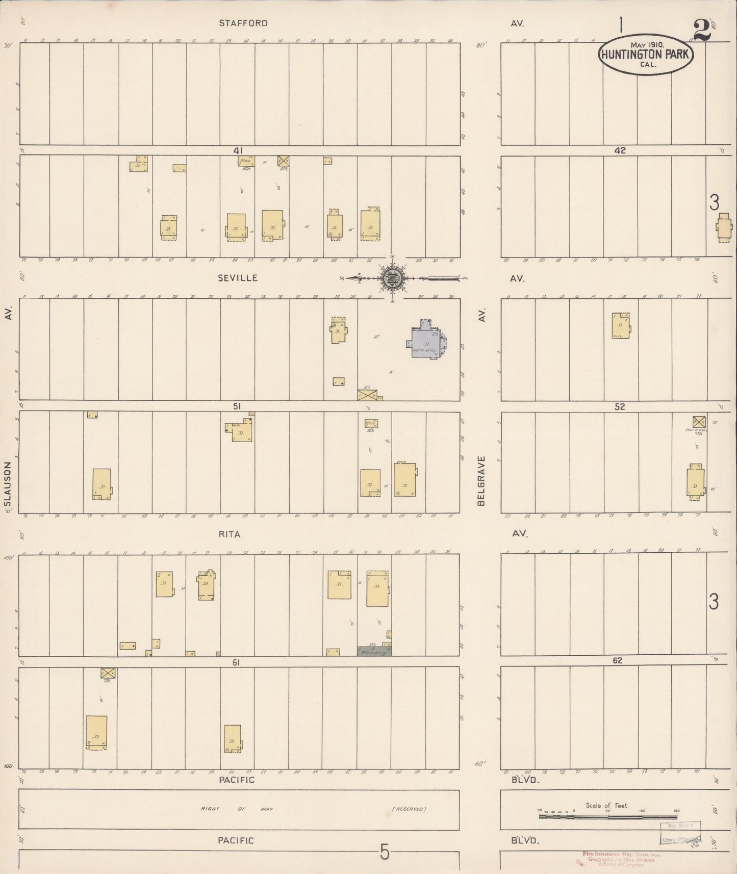 Sanborn Fire Insurance Map from Huntington Park, Los Angeles County, California (1910), Sheet #0002 - Historic Sanborn Fire Insurance Map Print, vintage old map wall art, antique decor, genealogy gift, California California map