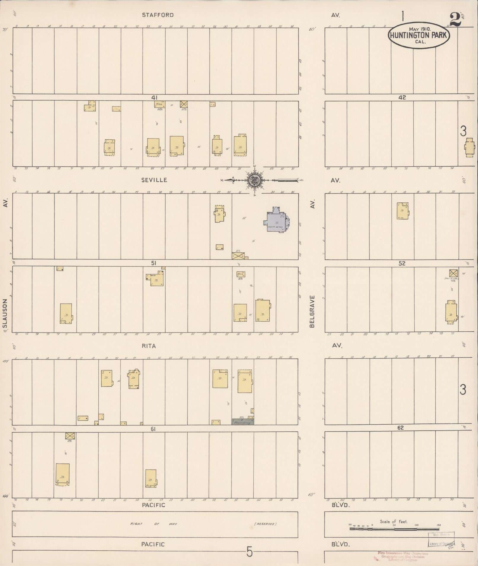 Sanborn Fire Insurance Map from Huntington Park, Los Angeles County, California (1910), Sheet #0002 - Historic Sanborn Fire Insurance Map Print, vintage old map wall art, antique decor, genealogy gift, California California map