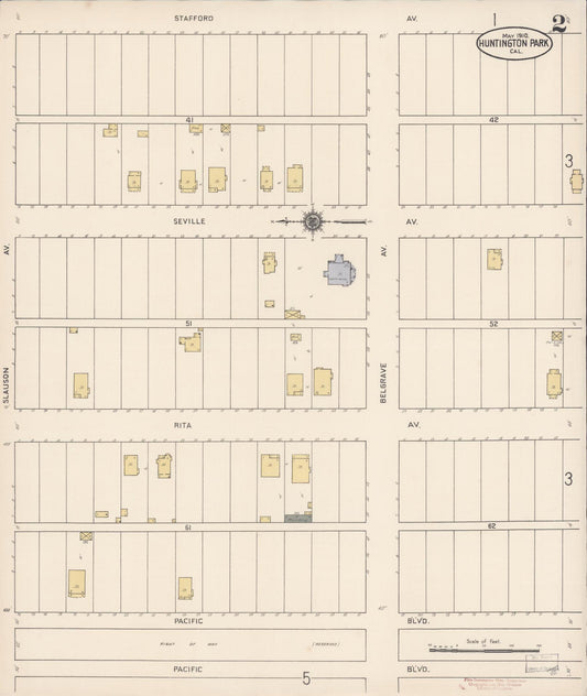 Sanborn Fire Insurance Map from Huntington Park, Los Angeles County, California (1910), Sheet #0002 - Historic Sanborn Fire Insurance Map Print, vintage old map wall art, antique decor, genealogy gift, California California map