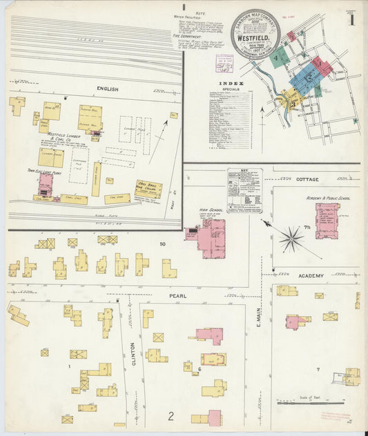Sanborn Fire Insurance Map from Westfield, Chautauqua County, New York (1907), Sheet #0001 - Complete Map Set gallery image, historic Sanborn map, vintage wall art, New York New York