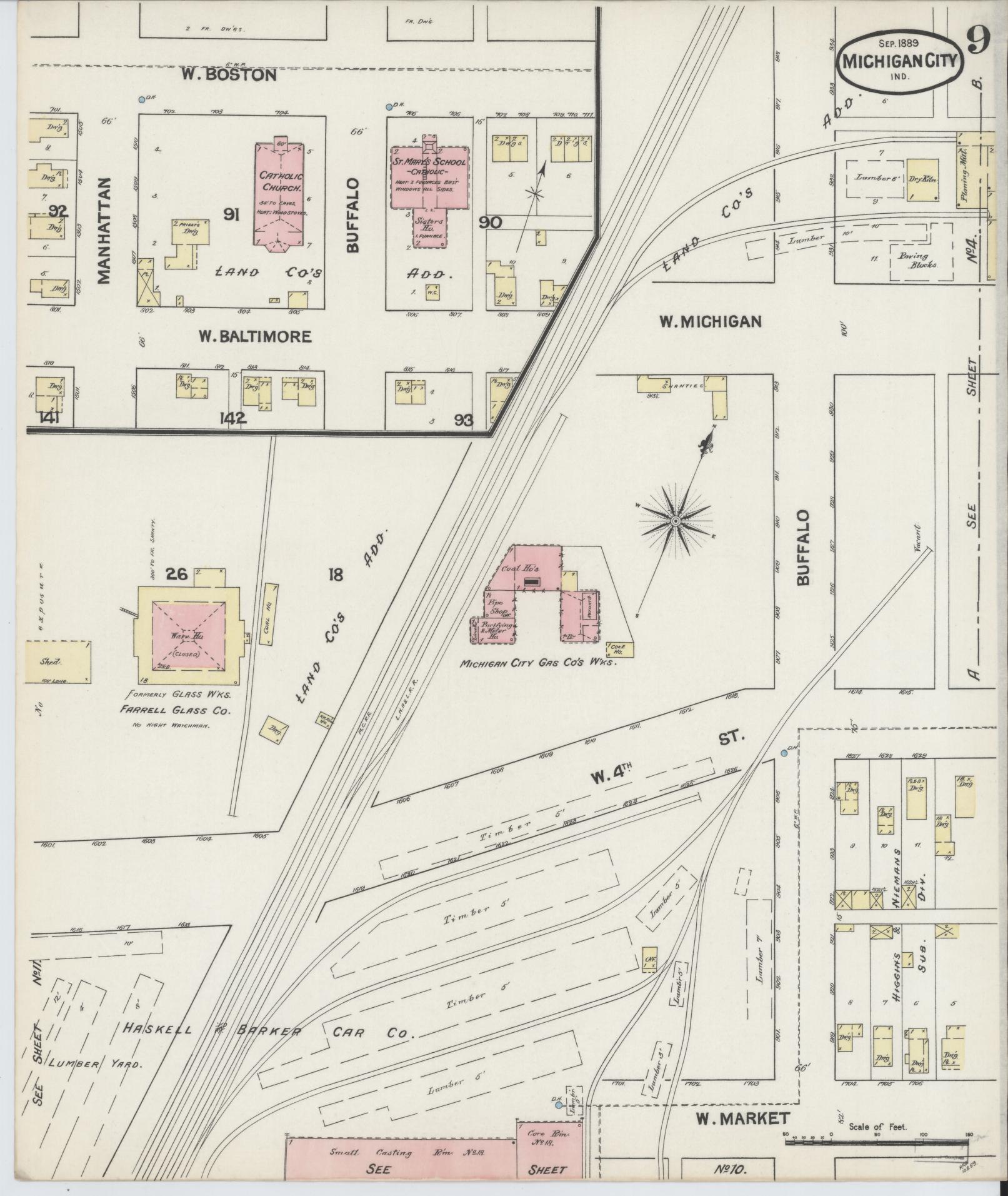 Sanborn Fire Insurance Map from Michigan City, La Porte County, Indiana (1889), Sheet #0009 - Historic Sanborn Fire Insurance Map Print, vintage old map wall art, antique decor, genealogy gift, Michigan Michigan map