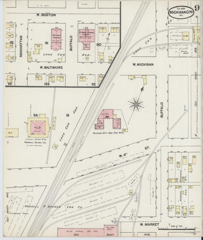 Sanborn Fire Insurance Map from Michigan City, La Porte County, Indiana (1889), Sheet #0009 - Historic Sanborn Fire Insurance Map Print, vintage old map wall art, antique decor, genealogy gift, Michigan Michigan map