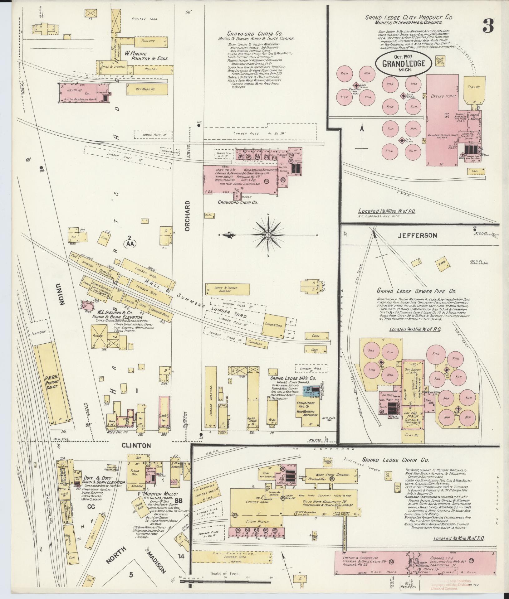 Sanborn Fire Insurance Map from Grand Ledge, Eaton County, Michigan (1907), Sheet #0003 - Complete Map Set gallery image, historic Sanborn map, vintage wall art, Michigan Michigan