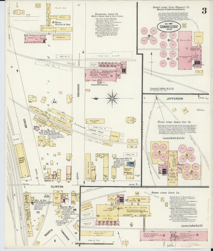 Sanborn Fire Insurance Map from Grand Ledge, Eaton County, Michigan (1907), Sheet #0003 - Complete Map Set gallery image, historic Sanborn map, vintage wall art, Michigan Michigan