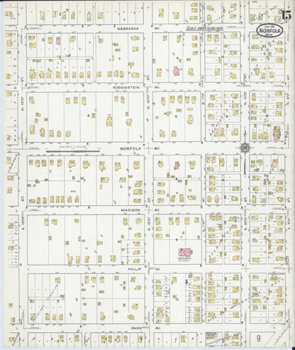 Sanborn Fire Insurance Map from Norfolk, Madison County, Nebraska (1916), Sheet #0015 - Complete Map Set gallery image, historic Sanborn map, vintage wall art, Nebraska Nebraska