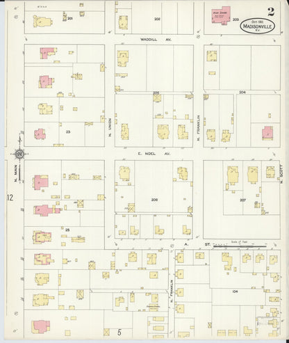 Sanborn Fire Insurance Map from Madisonville, Hopkins County, Kentucky (1912), Sheet #0002 - Complete Map Set gallery image, historic Sanborn map, vintage wall art, Kentucky Kentucky