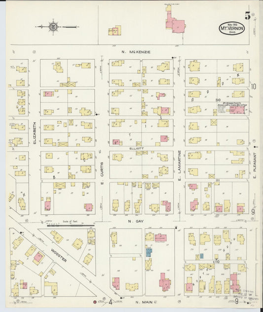 Sanborn Fire Insurance Map from Mount Vernon, Knox County, Ohio (1913), Sheet #0005 - Historic Sanborn Fire Insurance Map Print, vintage old map wall art, antique decor, genealogy gift, Ohio Ohio map