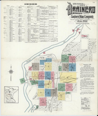 Sanborn Fire Insurance Map from Brainerd, Crow Wing County, Minnesota (1913), Sheet #0001 - Complete Map Set gallery image, historic Sanborn map, vintage wall art, Minnesota Minnesota