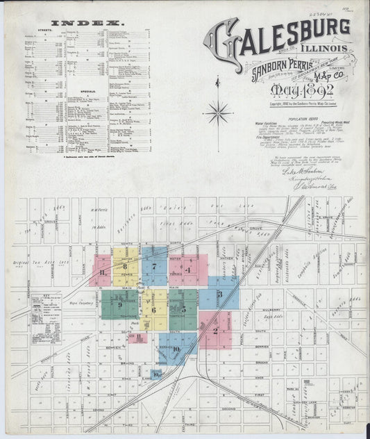 Sanborn Fire Insurance Map from Galesburg, Knox County, Illinois (1892), Sheet #0001 - Historic Sanborn Fire Insurance Map Print, vintage old map wall art, antique decor, genealogy gift, Illinois Illinois map
