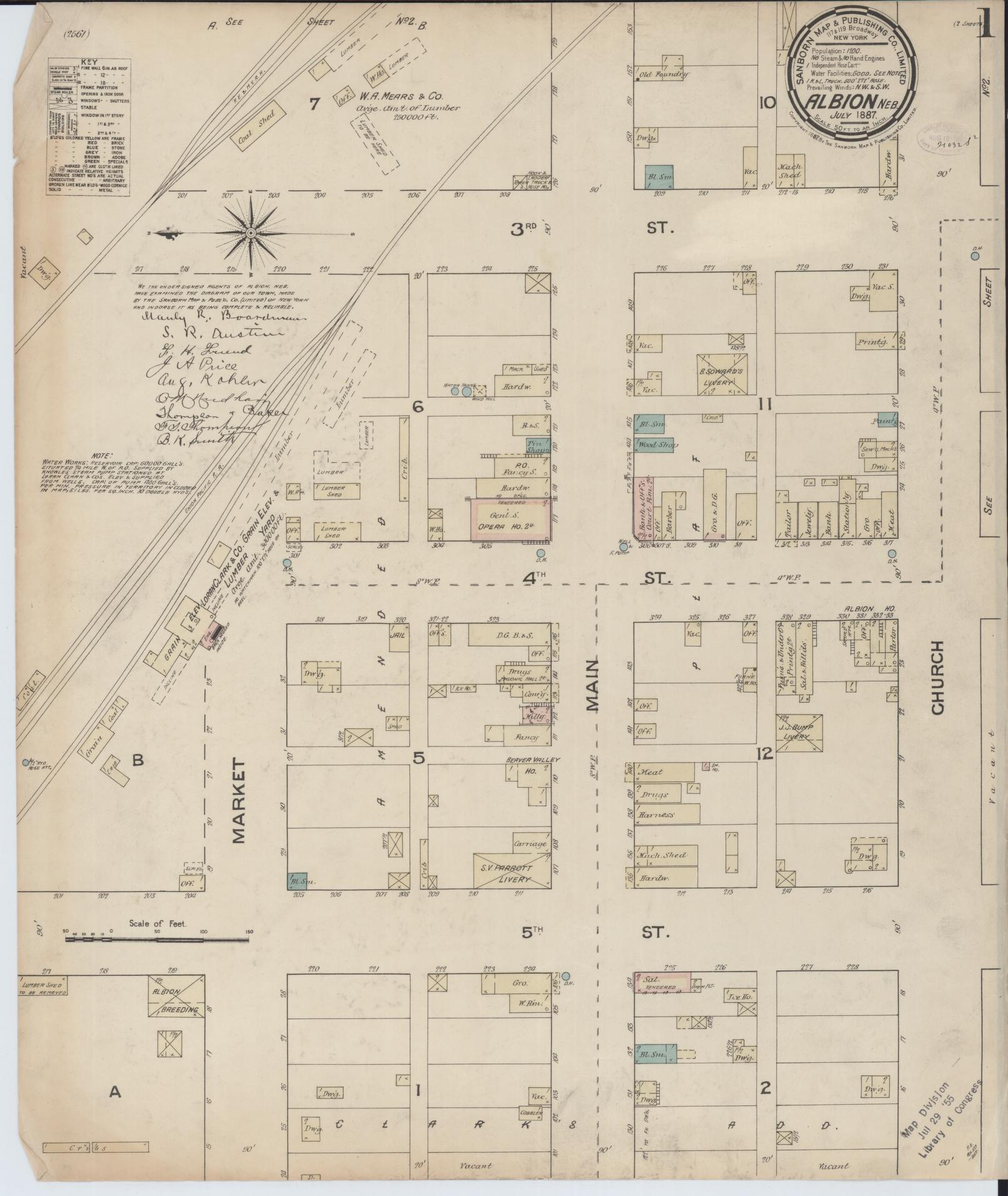 Sanborn Fire Insurance Map from Albion, Boone County, Nebraska (1887), Sheet #0001 - Complete Map Set gallery image, historic Sanborn map, vintage wall art, Nebraska Nebraska