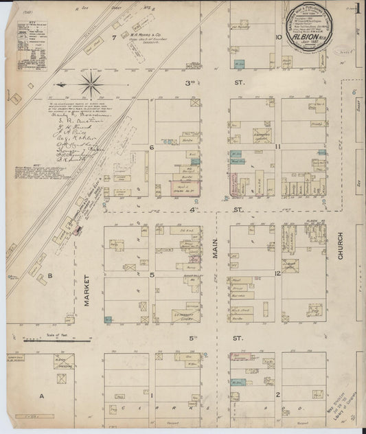 Sanborn Fire Insurance Map from Albion, Boone County, Nebraska (1887), Sheet #0001 - Complete Map Set gallery image, historic Sanborn map, vintage wall art, Nebraska Nebraska