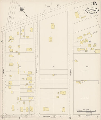 Sanborn Fire Insurance Map from San Leandro, Alameda County, California (1917), Sheet #0015 - Complete Map Set gallery image, historic Sanborn map, vintage wall art, California California