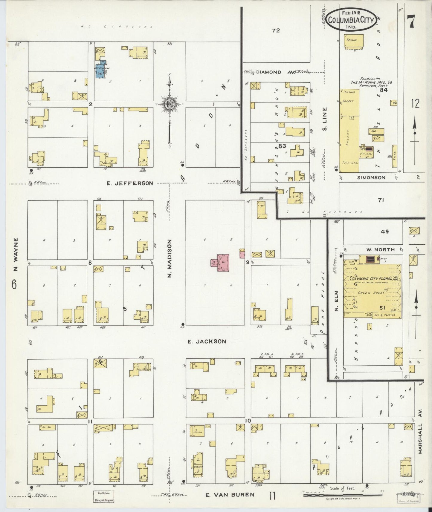 Sanborn Fire Insurance Map from Columbia City, Whitley County, Indiana (1918), Sheet #0007 - Complete Map Set gallery image, historic Sanborn map, vintage wall art, Indiana Indiana