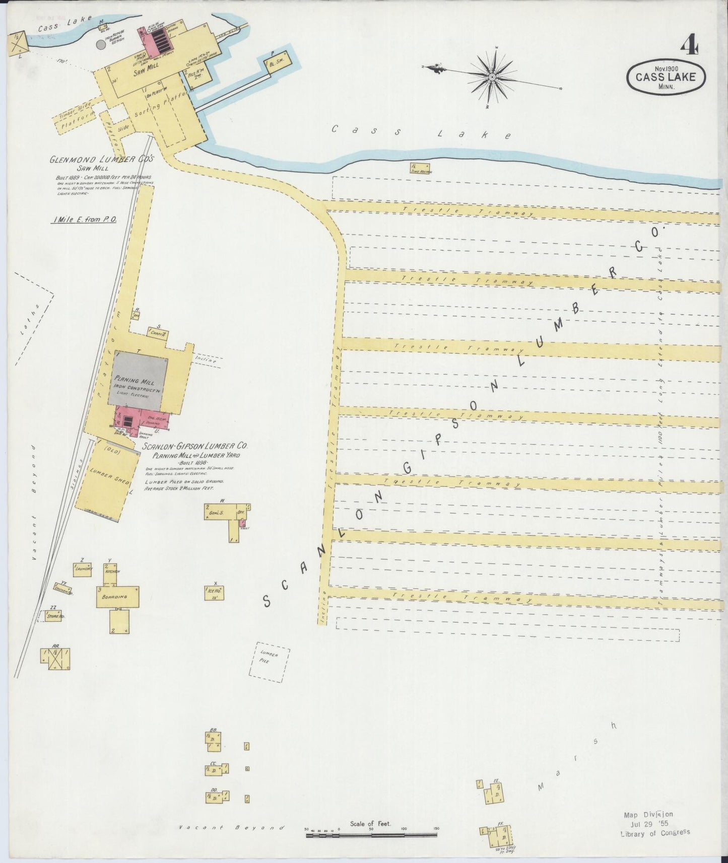 Sanborn Fire Insurance Map from Cass Lake, Cass County, Minnesota (1900), Sheet #0004 - Historic Sanborn Fire Insurance Map Print, vintage old map wall art, antique decor, genealogy gift, Minnesota Minnesota map