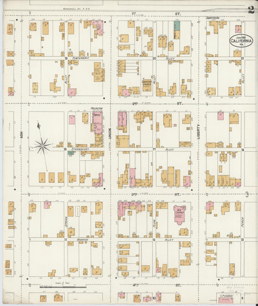 Sanborn Fire Insurance Map from California, Washington County, Pennsylvania (1901), Sheet #0002 - Historic Sanborn Fire Insurance Map Print, vintage old map wall art, antique decor, genealogy gift, Pennsylvania Pennsylvania map