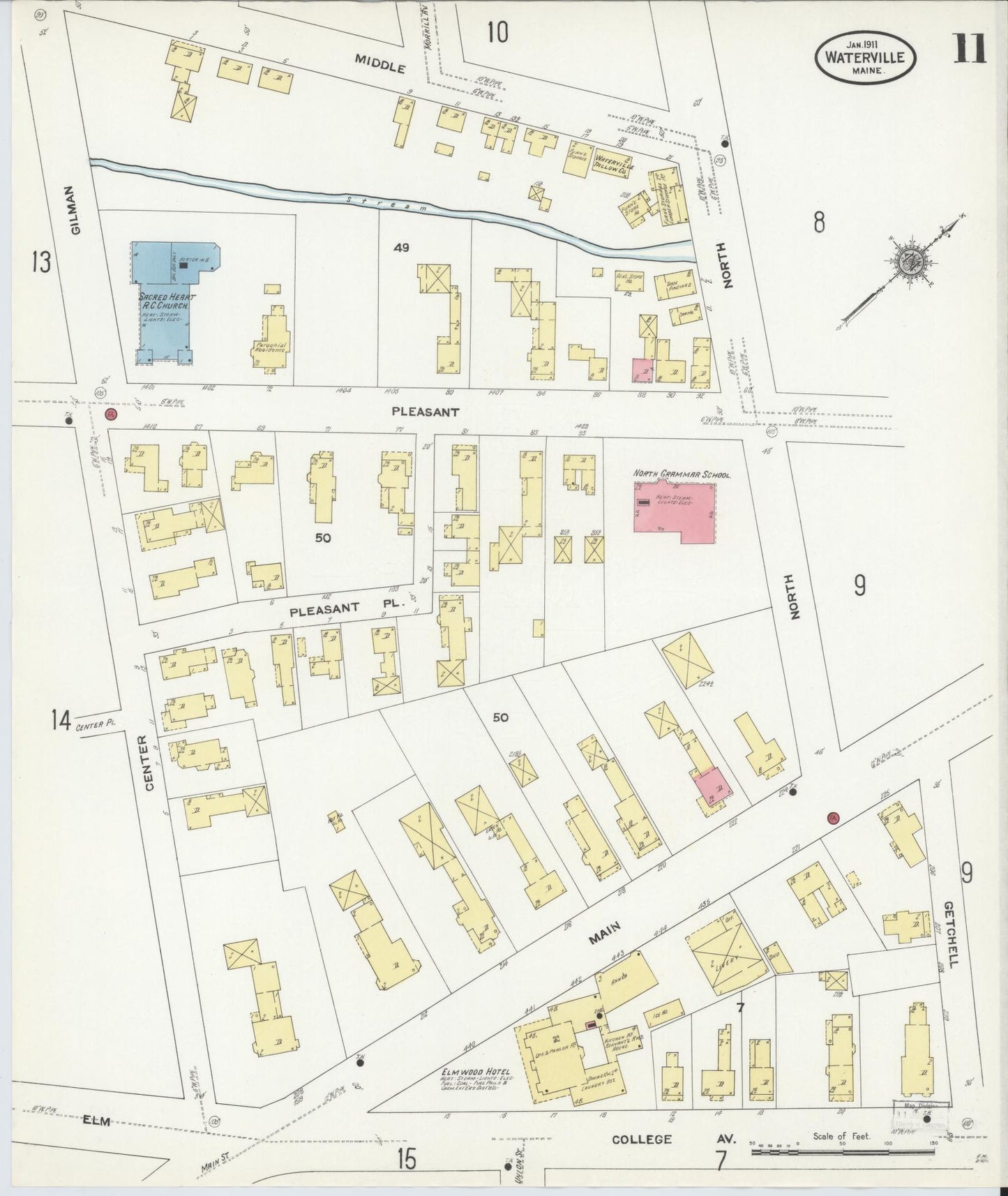 Sanborn Fire Insurance Map from Waterville, Kennebec County, Maine (1911), Sheet #0011 - Historic Sanborn Fire Insurance Map Print, vintage old map wall art, antique decor, genealogy gift, Maine Maine map
