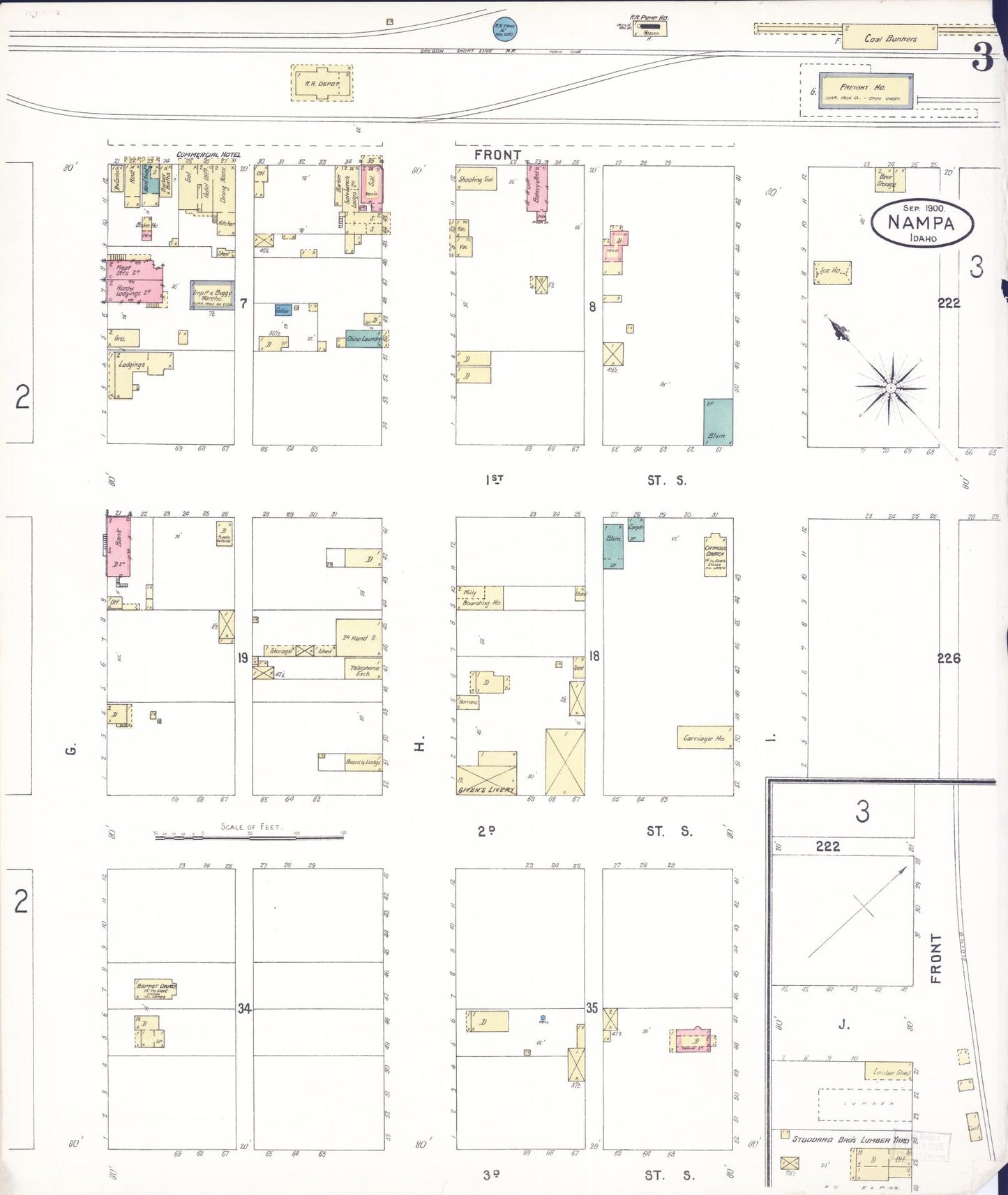 Sanborn Fire Insurance Map from Nampa, Canyon County, Idaho (1900), Sheet #0003 - Complete Map Set gallery image, historic Sanborn map, vintage wall art, Idaho Idaho