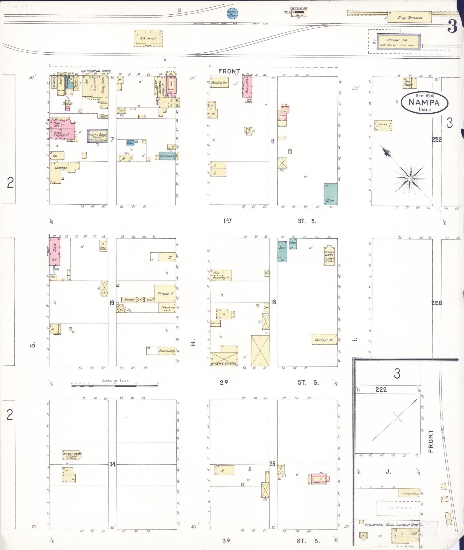 Sanborn Fire Insurance Map from Nampa, Canyon County, Idaho (1900), Sheet #0003 - Complete Map Set gallery image, historic Sanborn map, vintage wall art, Idaho Idaho