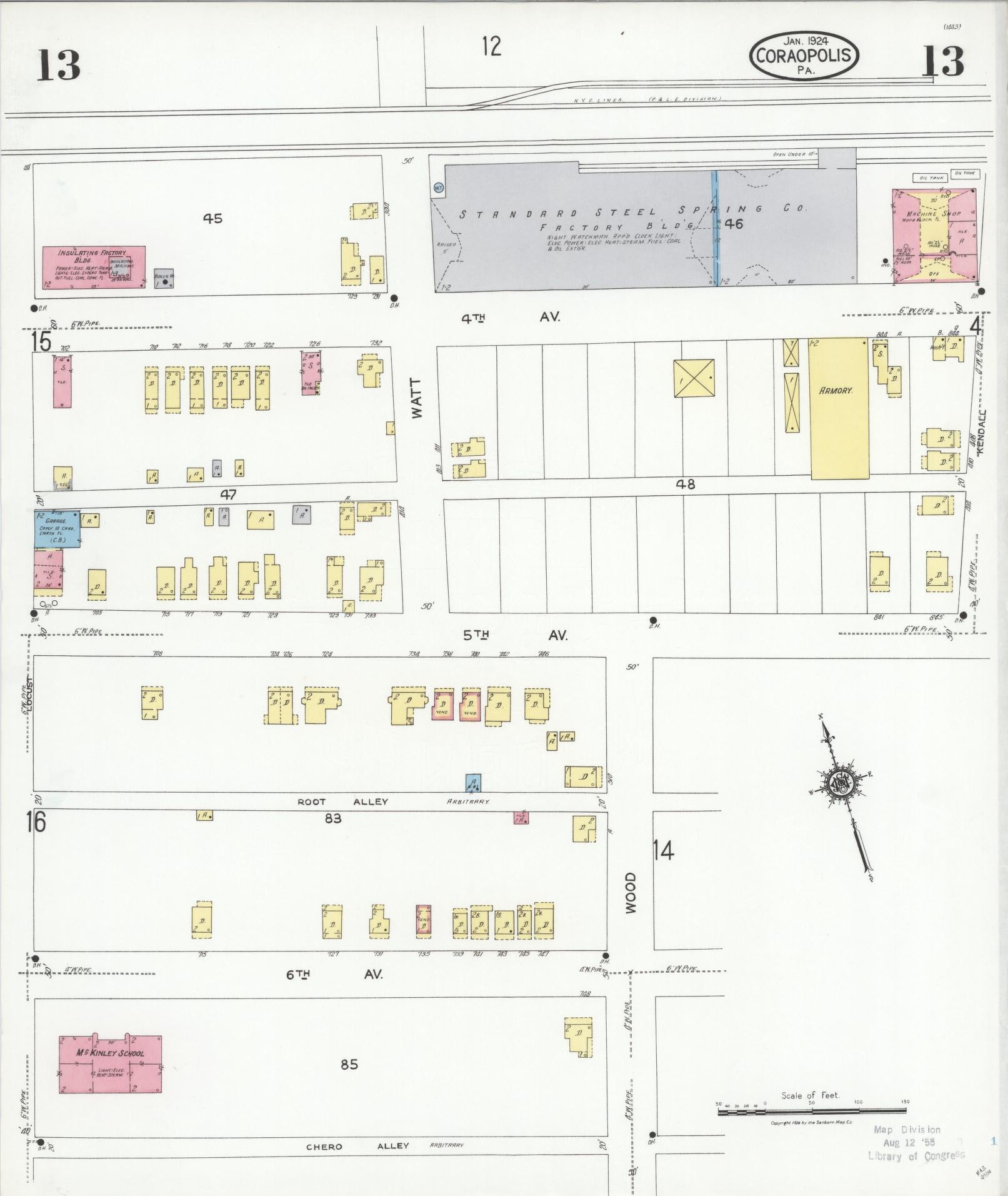 Sanborn Fire Insurance Map from Coraopolis, Allegheny County, Pennsylvania (1924), Sheet #0013 - Historic Sanborn Fire Insurance Map Print, vintage old map wall art, antique decor, genealogy gift, Pennsylvania Pennsylvania map