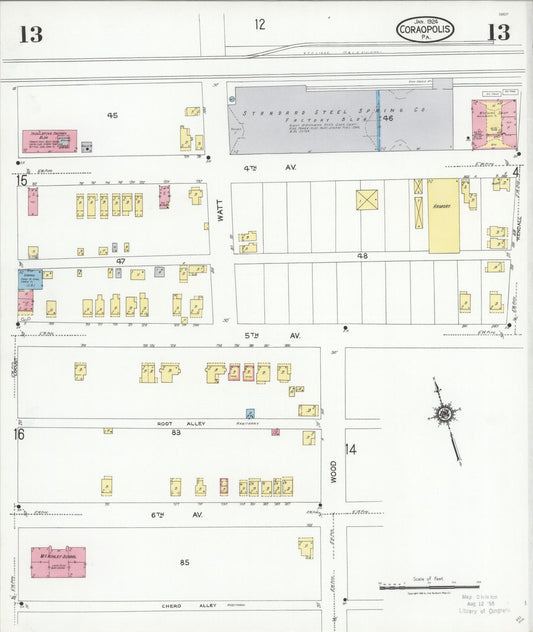 Sanborn Fire Insurance Map from Coraopolis, Allegheny County, Pennsylvania (1924), Sheet #0013 - Historic Sanborn Fire Insurance Map Print, vintage old map wall art, antique decor, genealogy gift, Pennsylvania Pennsylvania map