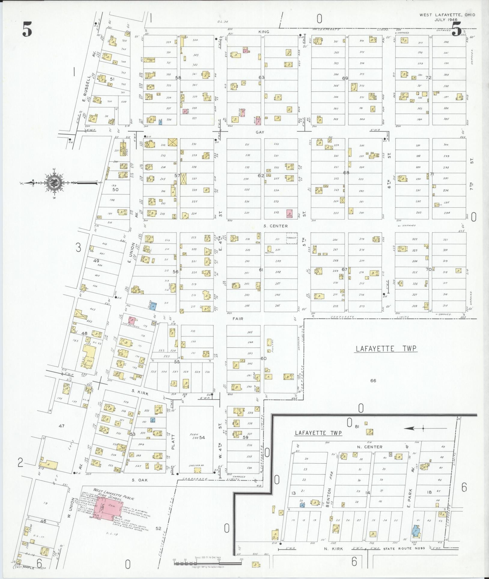 Sanborn Fire Insurance Map from West Lafayette, Coshocton County, Ohio (1946), Sheet #0005 - Complete Map Set gallery image, historic Sanborn map, vintage wall art, Ohio Ohio