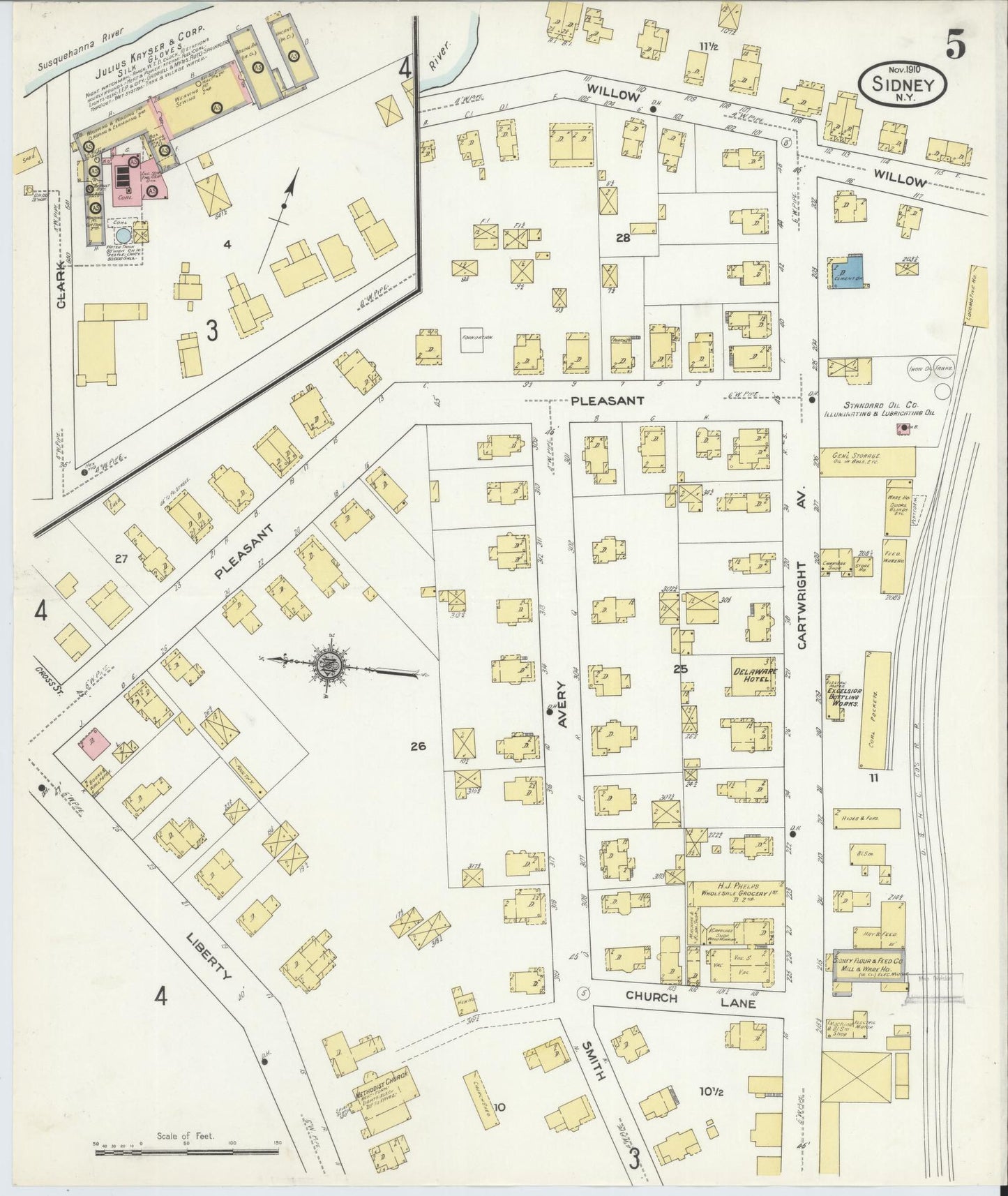 Sanborn Fire Insurance Map from Sidney, Delaware County, New York (1910), Sheet #0005 - Complete Map Set gallery image, historic Sanborn map, vintage wall art, New York New York