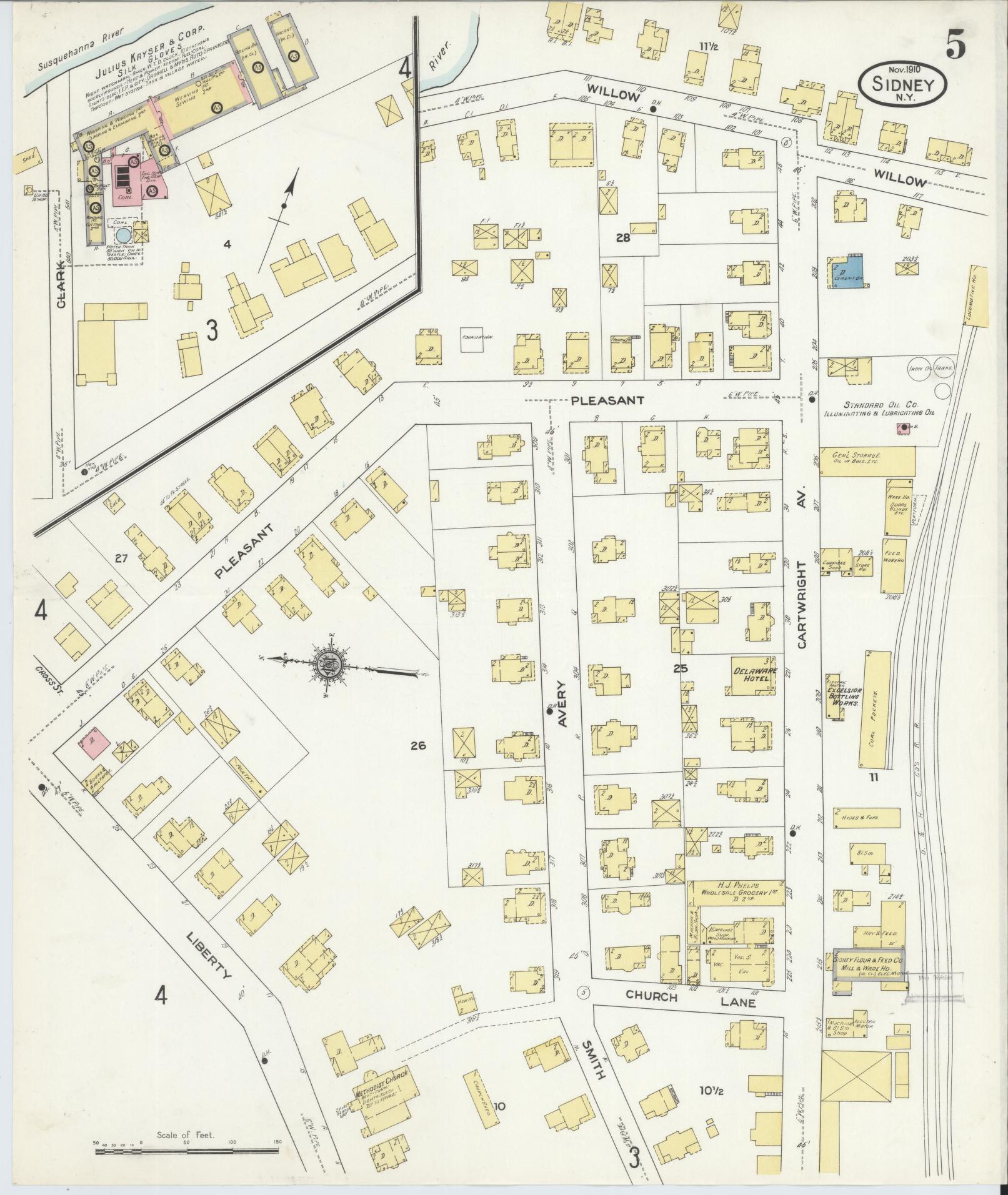 Sanborn Fire Insurance Map from Sidney, Delaware County, New York (1910), Sheet #0005 - Complete Map Set gallery image, historic Sanborn map, vintage wall art, New York New York
