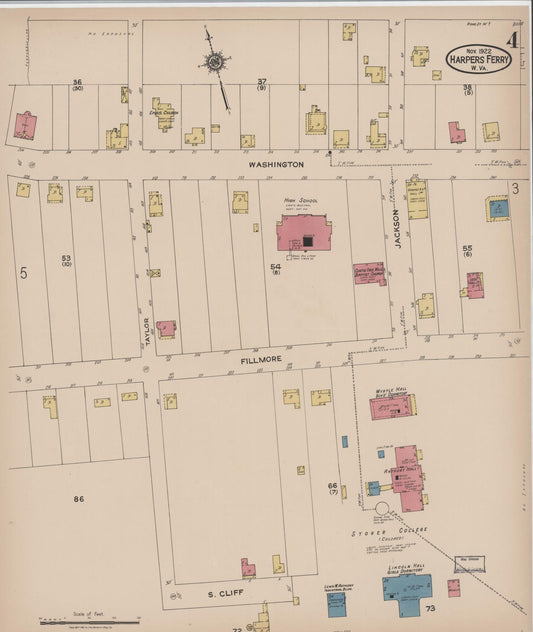 Sanborn Fire Insurance Map from Harpers Ferry, Jefferson County, West Virginia (1922), Sheet #0004 - Historic Sanborn Fire Insurance Map Print, vintage old map wall art, antique decor, genealogy gift, West Virginia West Virginia map