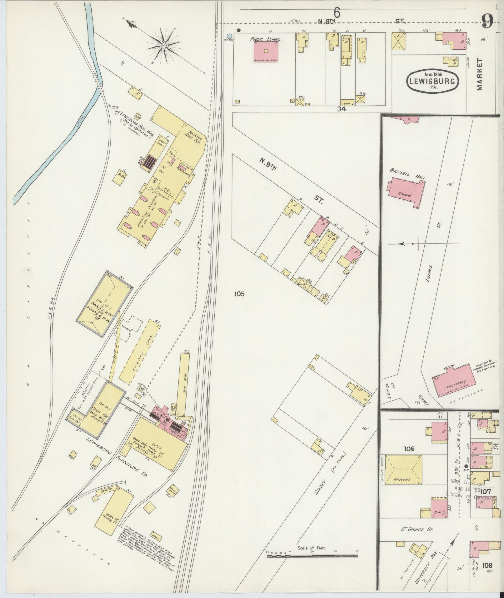 Sanborn Fire Insurance Map from Lewisburg, Union County, Pennsylvania (1896), Sheet #0009 - Historic Sanborn Fire Insurance Map Print, vintage old map wall art, antique decor, genealogy gift, Pennsylvania Pennsylvania map