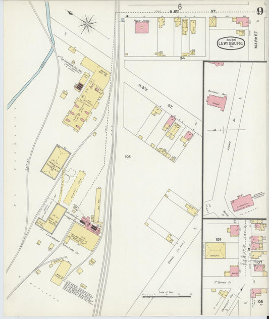 Sanborn Fire Insurance Map from Lewisburg, Union County, Pennsylvania (1896), Sheet #0009 - Historic Sanborn Fire Insurance Map Print, vintage old map wall art, antique decor, genealogy gift, Pennsylvania Pennsylvania map