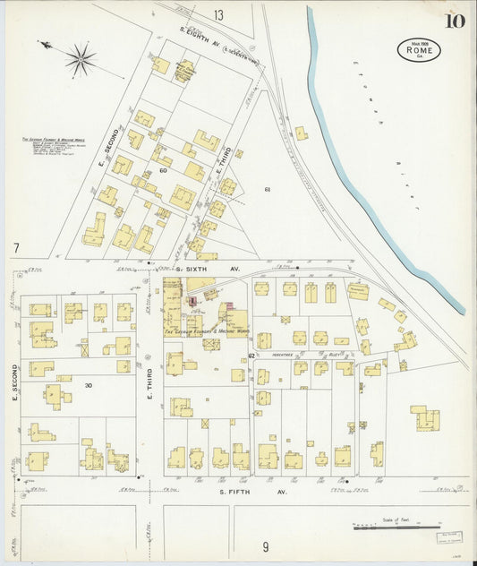 Sanborn Fire Insurance Map from Rome, Floyd County, Georgia (1909), Sheet #0010 - Historic Sanborn Fire Insurance Map Print, vintage old map wall art, antique decor, genealogy gift, Georgia Georgia map