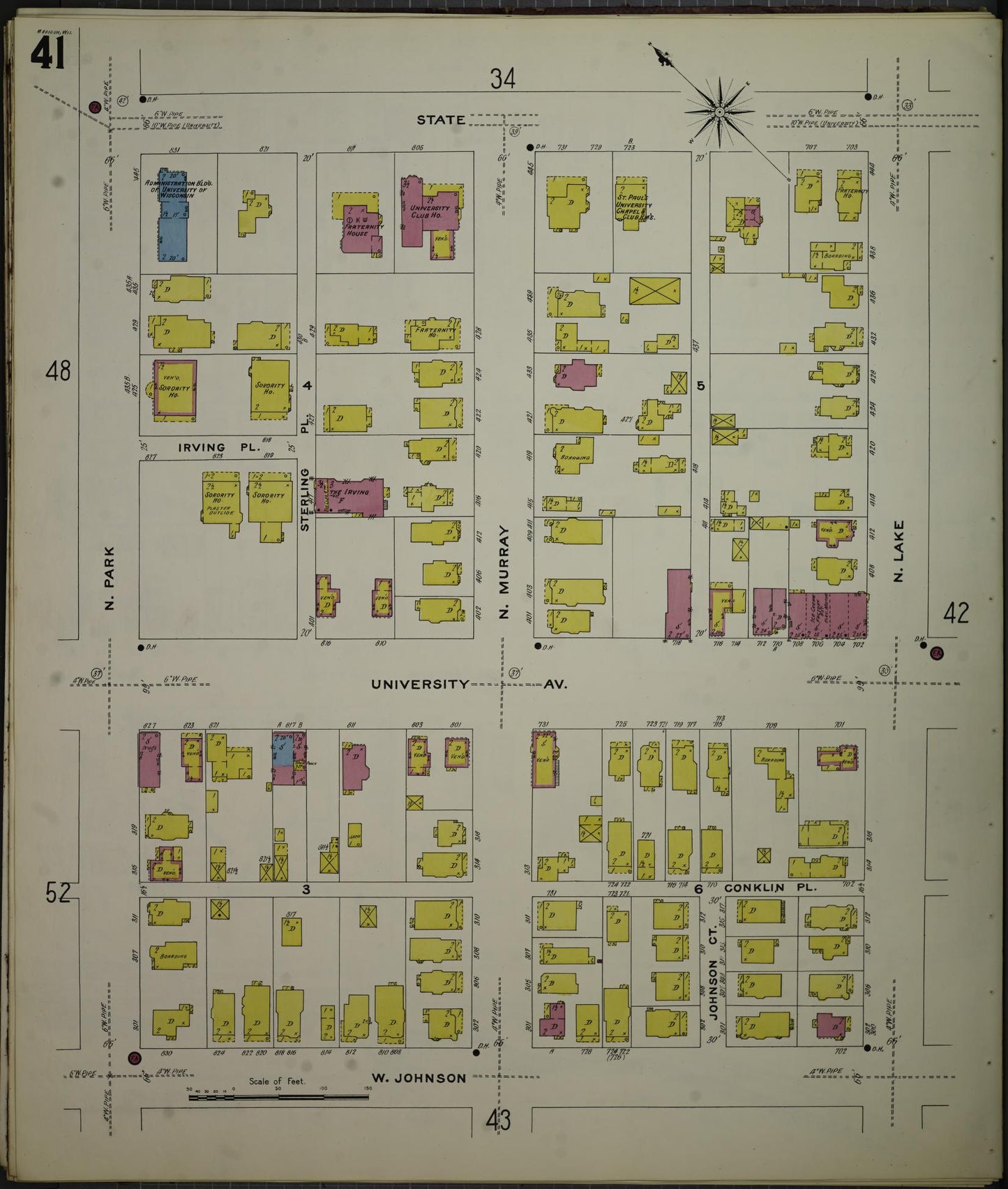 Sanborn Fire Insurance Map from Madison, Dane County, Wisconsin (1908), Sheet #0041 - Complete Map Set gallery image, historic Sanborn map, vintage wall art, Wisconsin Wisconsin