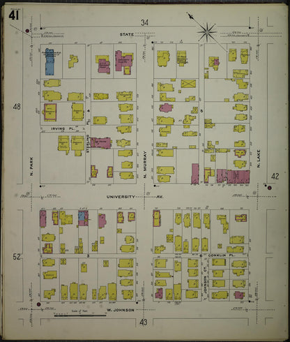 Sanborn Fire Insurance Map from Madison, Dane County, Wisconsin (1908), Sheet #0041 - Complete Map Set gallery image, historic Sanborn map, vintage wall art, Wisconsin Wisconsin