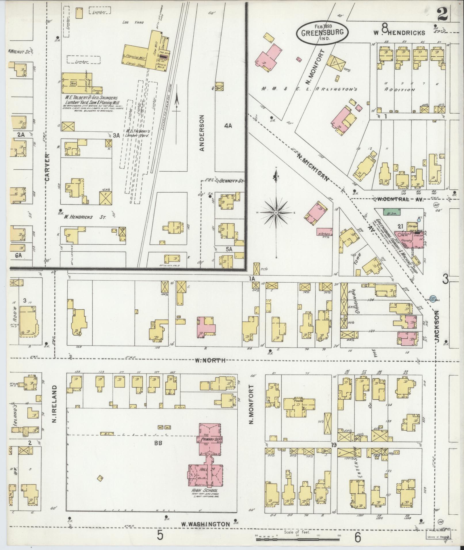 Sanborn Fire Insurance Map from Greensburg, Decatur County, Indiana (1899), Sheet #0002 - Complete Map Set gallery image, historic Sanborn map, vintage wall art, Indiana Indiana