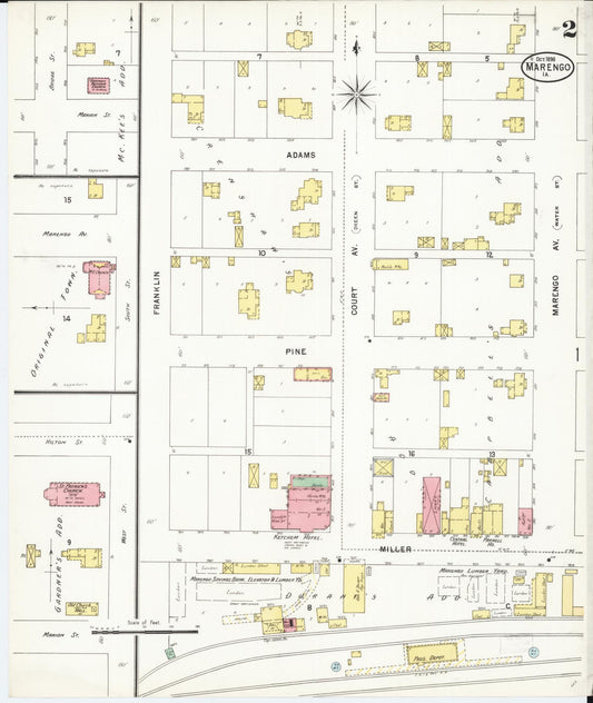 Sanborn Fire Insurance Map from Marengo, Iowa County, Iowa (1898), Sheet #0002 - Historic Sanborn Fire Insurance Map Print, vintage old map wall art