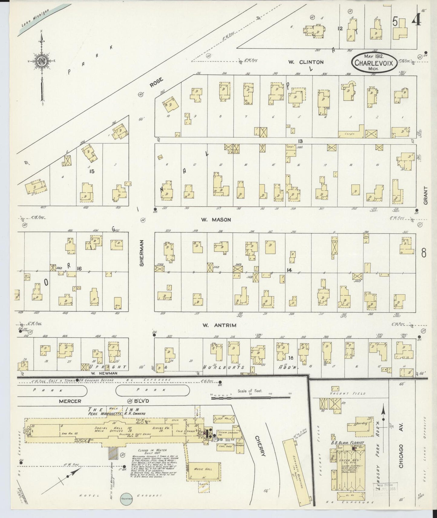 Sanborn Fire Insurance Map from Charlevoix, Charlevoix County, Michigan (1912), Sheet #0004 - Historic Sanborn Fire Insurance Map Print, vintage old map wall art, antique decor, genealogy gift, Michigan Michigan map