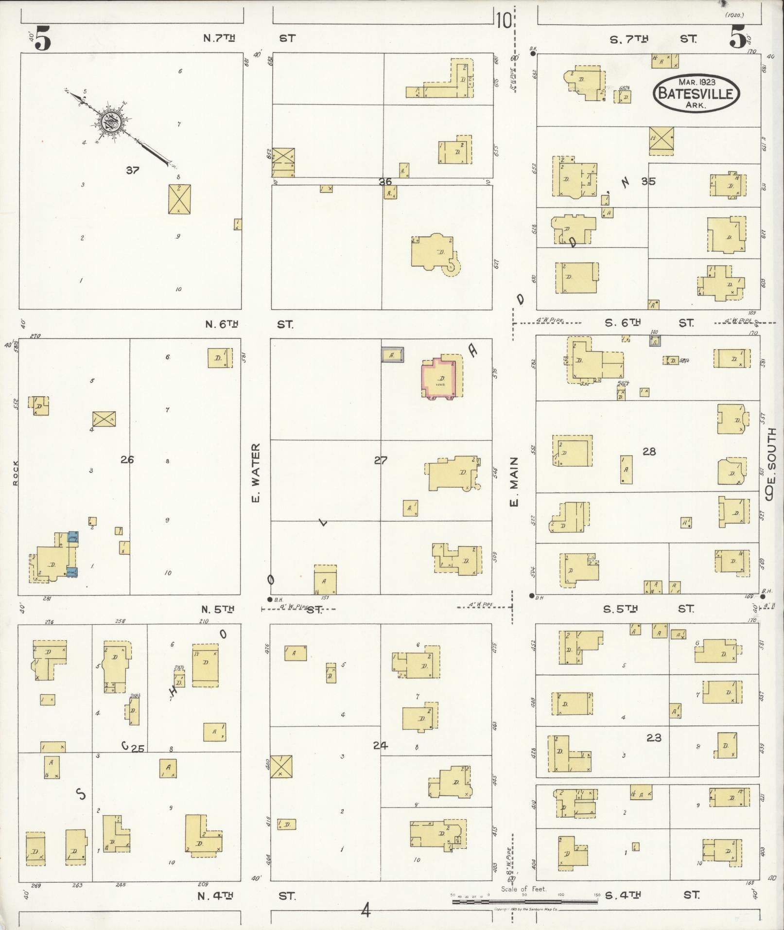 Sanborn Fire Insurance Map from Batesville, Independence County, Arkansas (1923), Sheet #0005 - Historic Sanborn Fire Insurance Map Print, vintage old map wall art, antique decor, genealogy gift, Arkansas Arkansas map