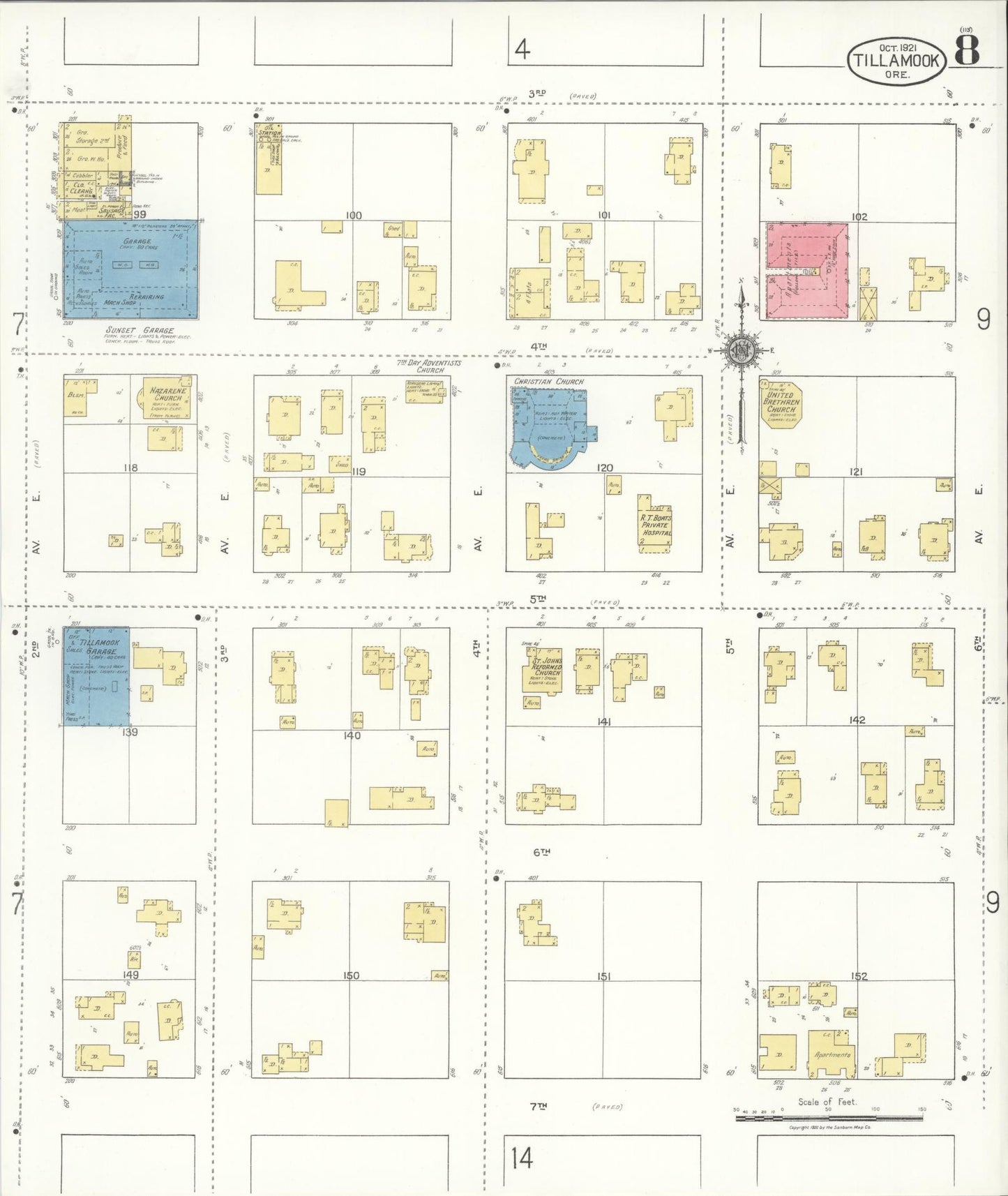 Sanborn Fire Insurance Map from Tillamook, Tillamook County, Oregon (1921), Sheet #0008 - Complete Map Set gallery image, historic Sanborn map, vintage wall art, Oregon Oregon