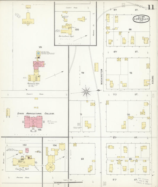 Sanborn Fire Insurance Map from Corvallis, Benton County, Oregon (1895), Sheet #0011 - Historic Sanborn Fire Insurance Map Print, vintage old map wall art, antique decor, genealogy gift, Oregon Oregon map