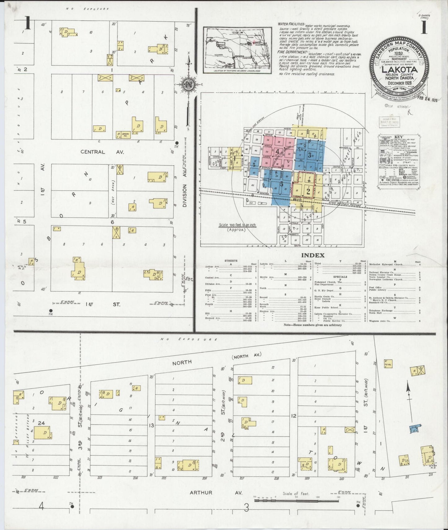 Sanborn Fire Insurance Map from Lakota, Nelson County, North Dakota (1928), Sheet #0001 - Complete Map Set gallery image, historic Sanborn map, vintage wall art, North Dakota North Dakota