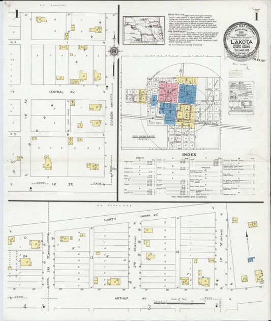 Sanborn Fire Insurance Map from Lakota, Nelson County, North Dakota (1928), Sheet #0001 - Complete Map Set gallery image, historic Sanborn map, vintage wall art, North Dakota North Dakota
