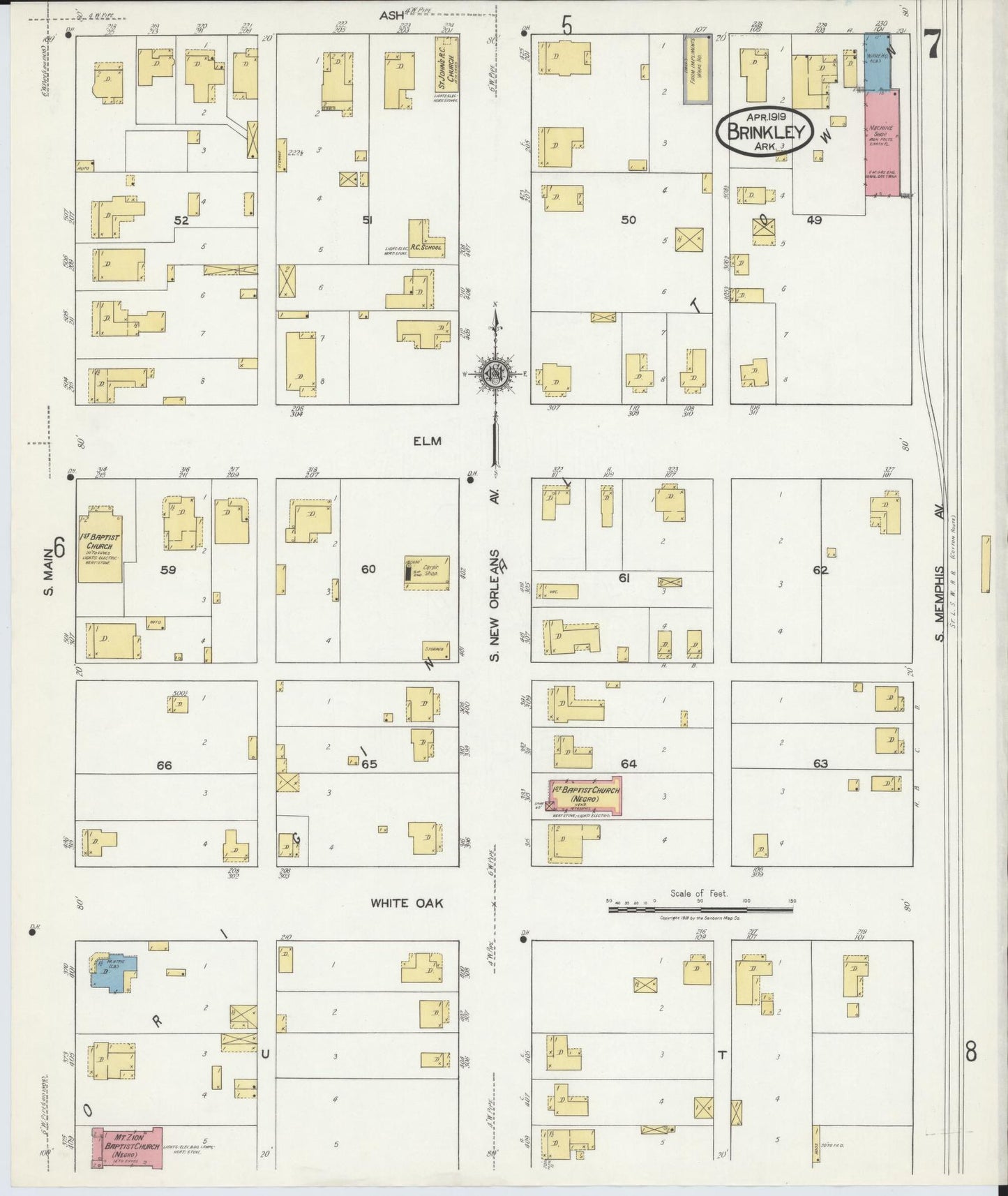 Sanborn Fire Insurance Map from Brinkley, Monroe County, Arkansas (1919), Sheet #0007 - Complete Map Set gallery image, historic Sanborn map, vintage wall art, Arkansas Arkansas