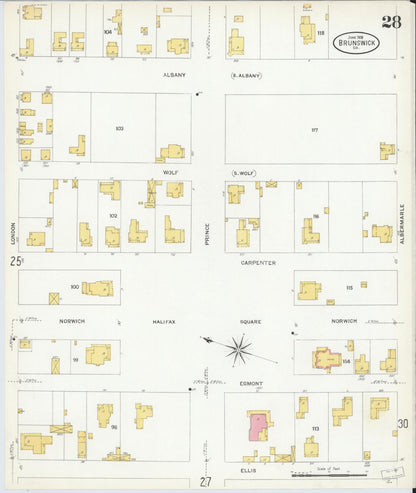 Sanborn Fire Insurance Map from Brunswick, Glynn County, Georgia (1908), Sheet #0028 - Complete Map Set gallery image, historic Sanborn map, vintage wall art, Georgia Georgia