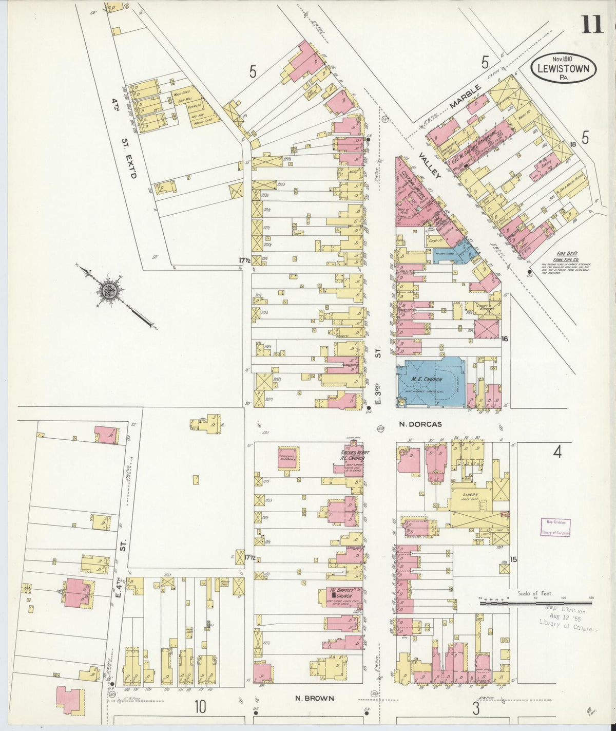 Sanborn Fire Insurance Map from Lewistown, Mifflin County, Pennsylvania (1910), Sheet #0011 - Historic Sanborn Fire Insurance Map Print, vintage old map wall art, antique decor, genealogy gift, Pennsylvania Pennsylvania map